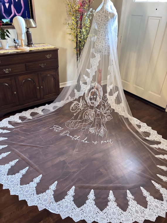 Catholic Saint Jude Embroidered Royal Wedding Veil, Kim  display picture 3