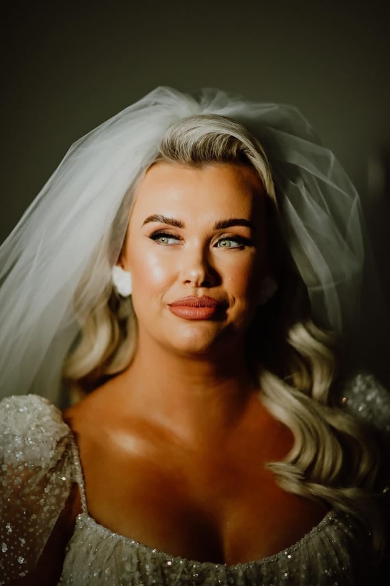 Double Layer or Blusher Bridal Wedding Veil With Comb Wedding Veil With Blusher, Bridal Veil, 2 Tier Wedding Veil  main image 3