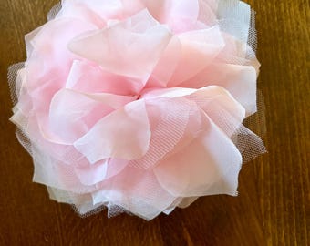 Blush Pink Flower Hair Clip, 6" Chiffon & Tulle Romantic Wedding Hair Piece, Tea Party Fascinator