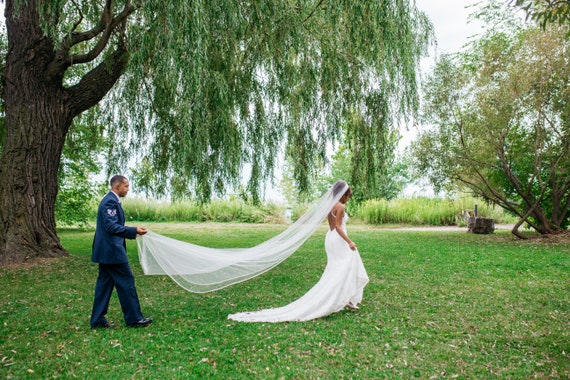 Champagne Walking Veil with Crystal Trim