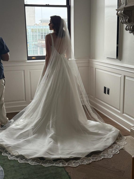 cyber goth dress to impress Ivory Long Train Wedding Dress Cape Accessories – TANYA BRIDAL main image 1