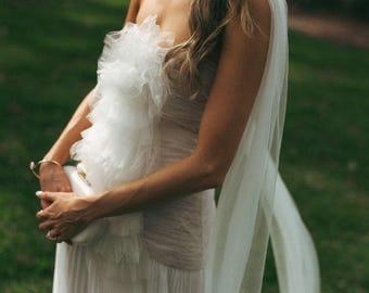 Midi Length Silk Tulle Bridal Neck Scarf: Short Wedding Wrap for Reception Dress