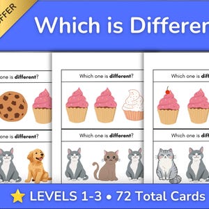 Which One Is Different? Levels 1-3 Bundle | 72 Task Cards | Concepts & Visual Learning