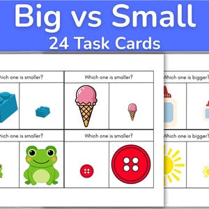 Big vs Small Task Cards | 24 Printable Cards | Size Discrimination