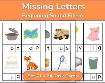 Missing Beginning Letters Task Cards | Printable Beginning Sounds Phonics Activity