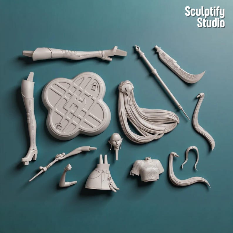 3D printable Waifu figure pack KPOP style with weapons pre-supported