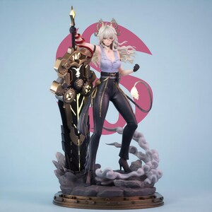 Anime Cat Girl Warrior STL File: 1-10 Scale Fantasy Statue 3D Print Model