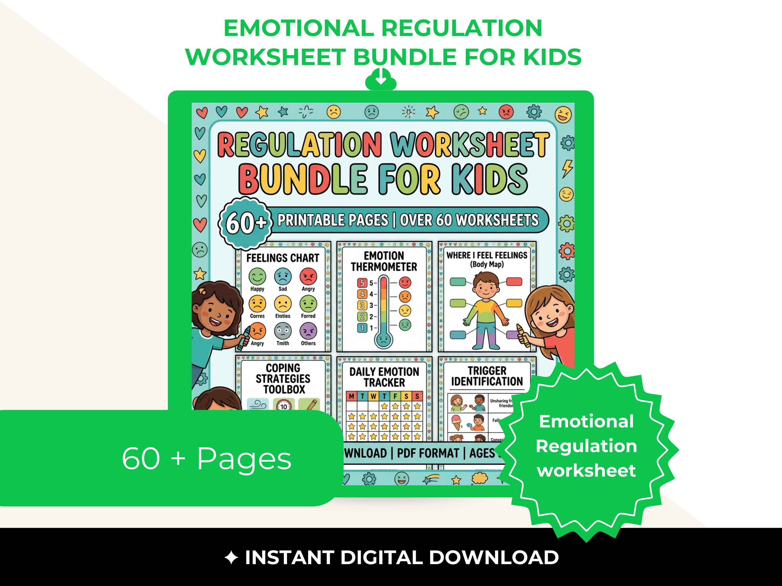 Printable Emotional Regulation Worksheet Bundle for Kids, Coping Skills ...