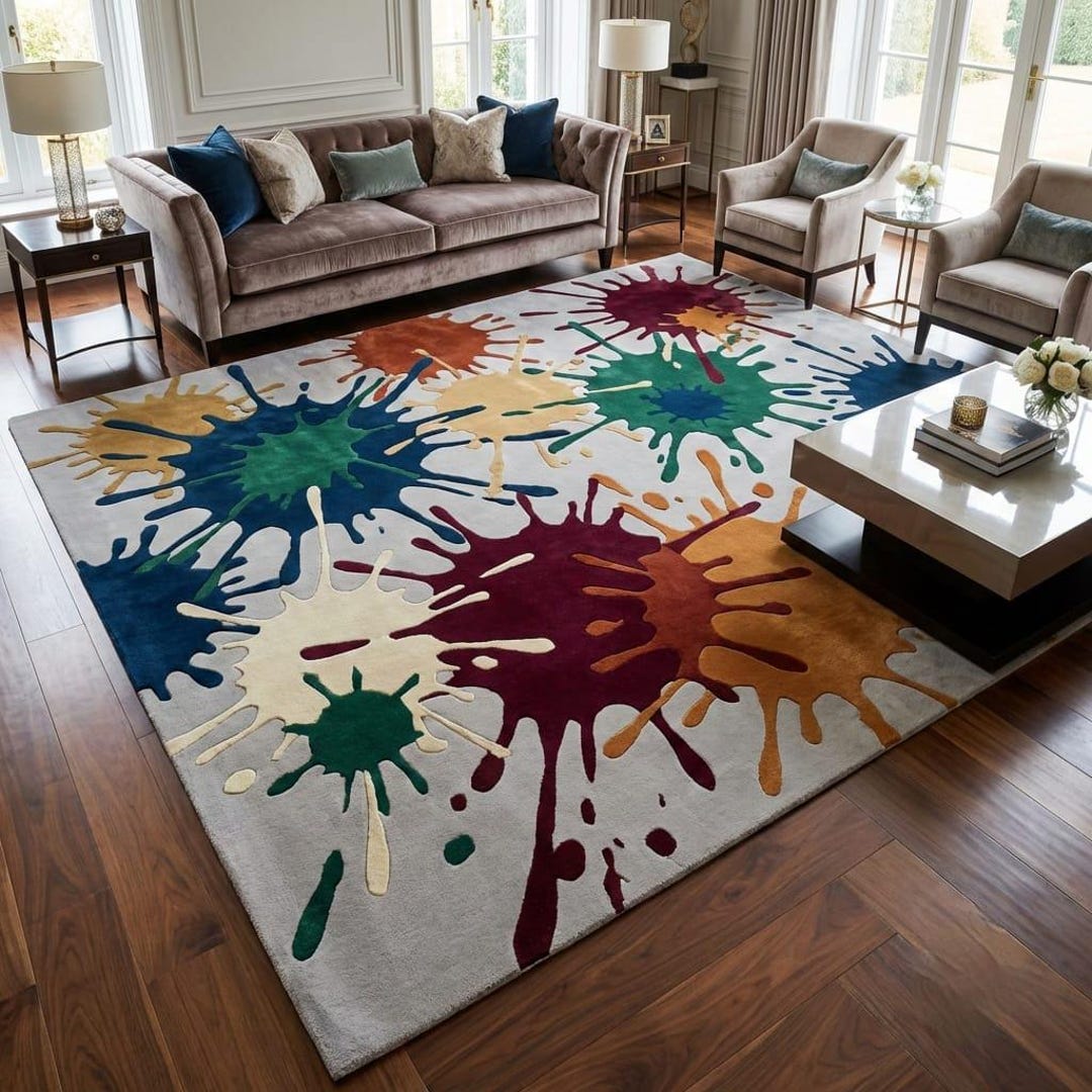 Sand Spatter Pattern Rug Handmade Color Splash Tufted Rug – Abstract Paint Splatter Area Carpet ...