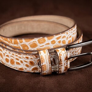 Tan Crocodile Embossed Leather Belt – Men's Exotic Dress Belt