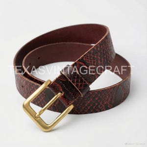 Snakeskin Leather Belt for Men & Women – Genuine Burgundy Embossed Leather,