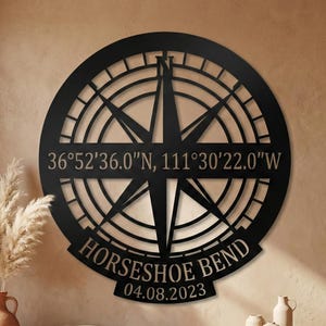 Personalized Compass Wall Art with Coordinates | Custom Location Metal Sign | Housewarming Gift