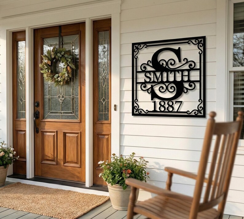Personalized Metal Address Sign • Split Letter Monogram • Family Name ...