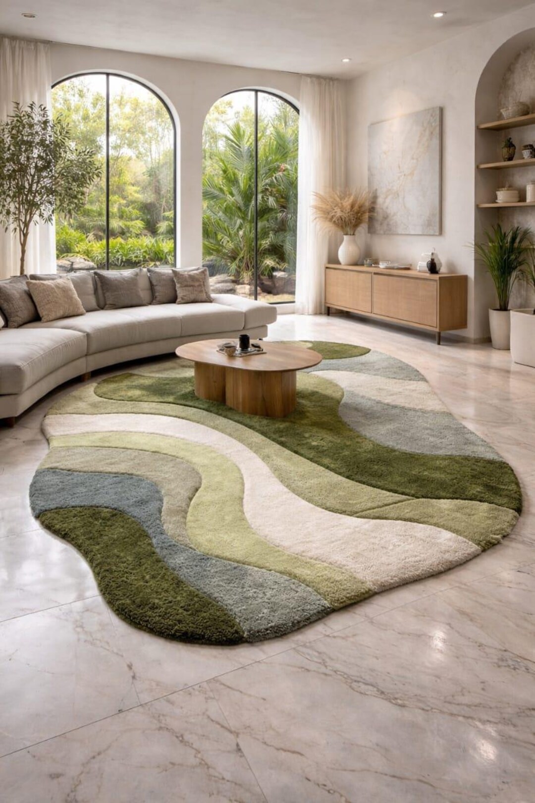 Hand-tufted Wool Organic Shape Rug | Modern Irregular Moss Green Area ...