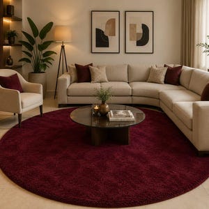 Handmade Round Burgundy Wool Rug, Hand Tufted Circular Area Rug, Modern Solid Wine Red Living Room Carpet, Custom Size Rug