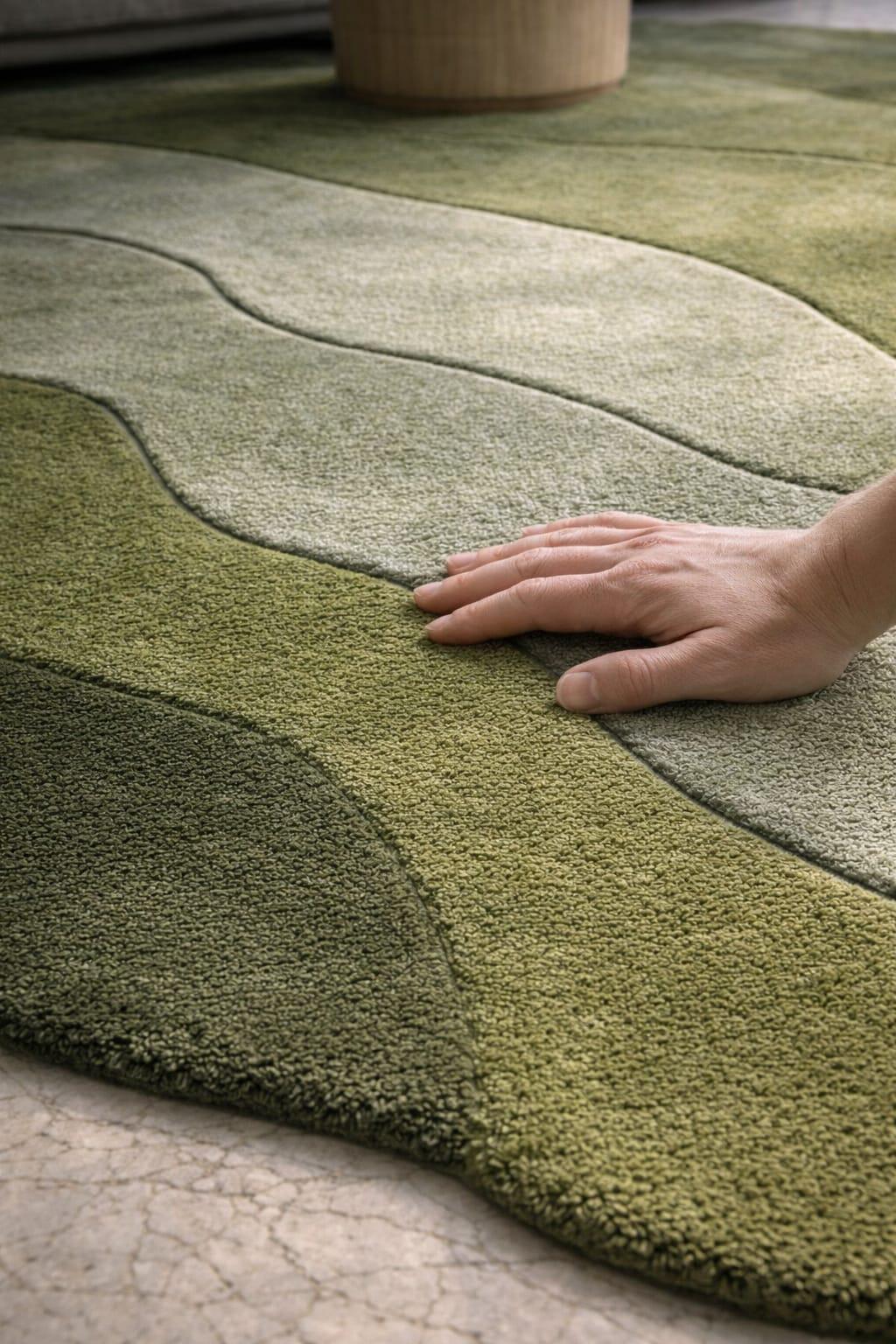 Handmade Green Beige Orange Organic Shape Rug – Hand-tufted Abstract ...