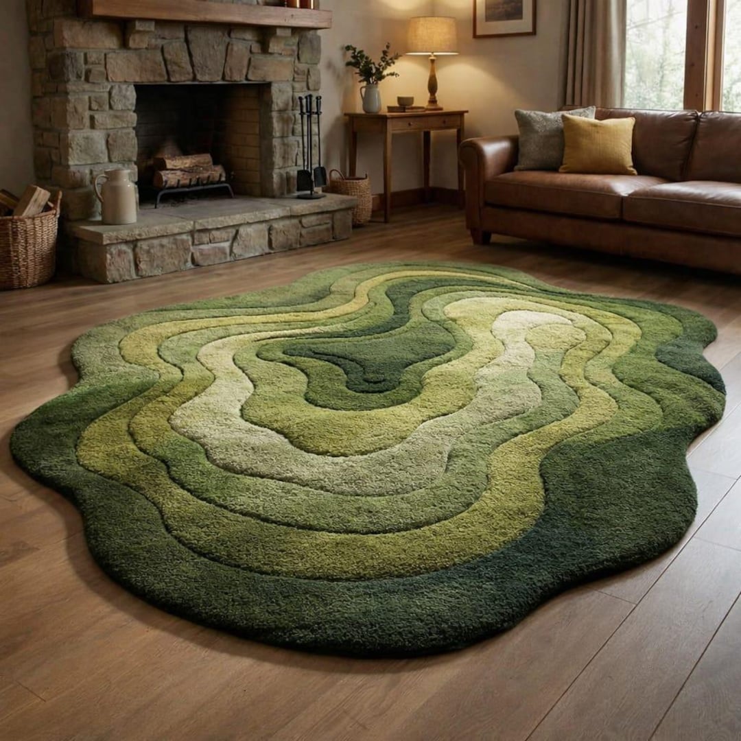 Irregular Shape Handmade Tufted Moss Green Rug | Nature Inspired Living ...