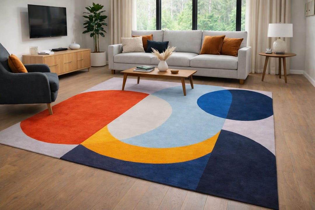 Bright Colorblock Rug Abstract Geometric Area Rug Modern Color Block Rug Contemporary Living ...