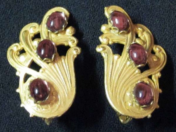 Miriam Haskell Gold and Purple Earrings - image 1