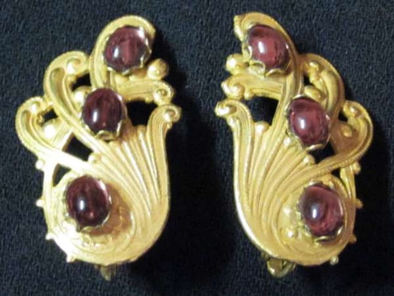 Miriam Haskell Gold and Purple Earrings image 1