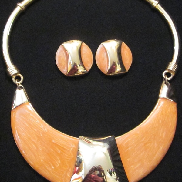 Alexis Kirk Pearlized Orange Necklace and Earring Set