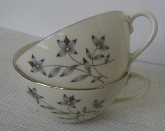 2 Lenox Princess Tea Cups, Matching Pair with Gray Flowers Silver Trim, Made in USA, MyVintageTable