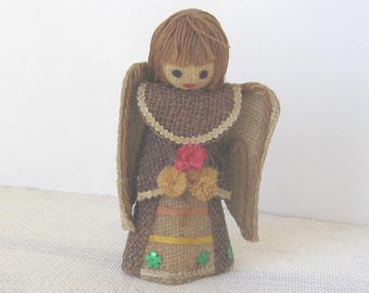 Vintage Burlap Angel Tree Topper, Small Size 5 3/4" Tall, Rustic Holiday Decor, Holiday Seasonal, MyVintageTable