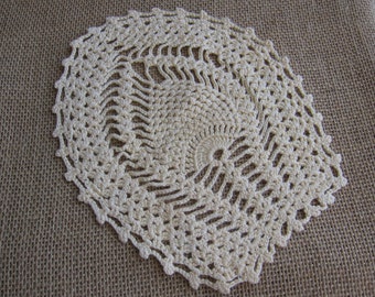 Pale Yellow Crochet Doily in a Pineapple Pattern, Table Doily Dresser Scarf, Handstitched Vintage, MyVintageTable