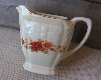 Floral Creamer, Crooksville China Co. Formal Creamer with Orange Brown Flowers, 4 Inch Tall Made in USA #536, Issues, MyVintageTable