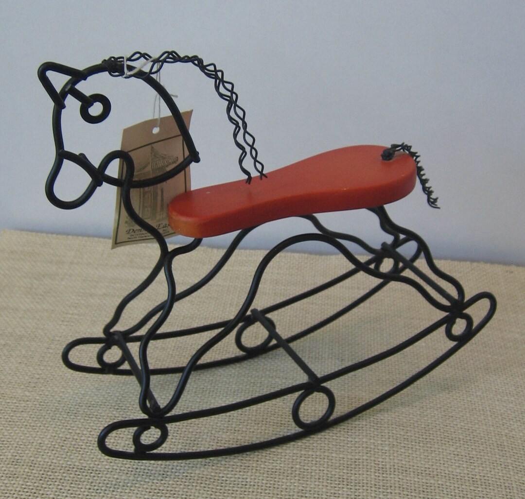 Wood and Metal Rocking Horse Vintage Nursery Décor Black Wire Horse