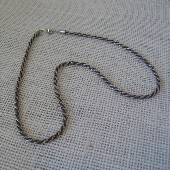 Silver Toned Metal and Black Cord Necklace, 16 1/… - image 1