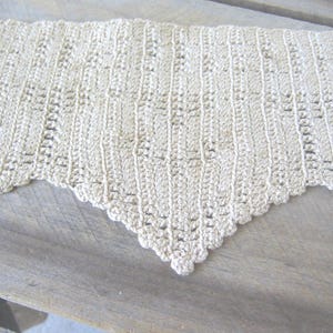 Crochet Heart Doily: Tan Vintage Vanity Scarf, Valance, Shelf Edge 5.5x52", MyVintageTable