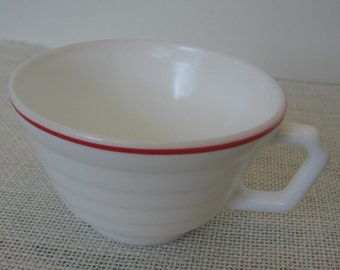 White Milk Glass Coffee Cup, Hazel Atlas Red Stripe, Vintage Dinnerware, MyVintageTable