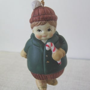 Vintage Ceramic Boy Ornament, Swinging Feet Bell Like, MyVintageTable