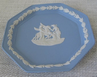 Blue Jasperware Wedgwood Small Dish or Tray in an Octagon Shape with Winged Horse Relief, MyVintageTable