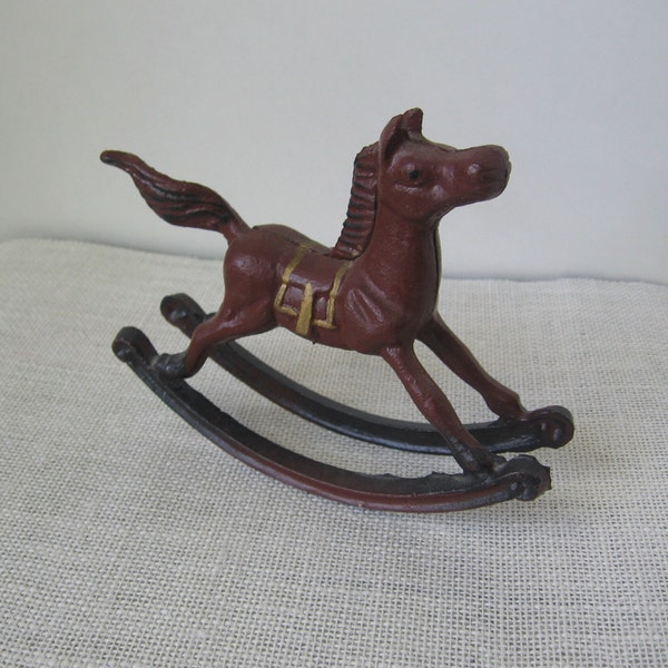Red and Gold Cast Iron Rocking Horse / Heavy Metal Horse Home Decor / Painted Shelf Sitter / Nursery Decor