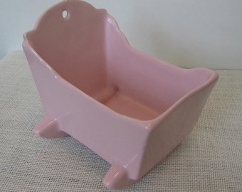 Vintage Haeger Pink Pottery Baby Cradle Planter, Minor Chips, MyVintageTable