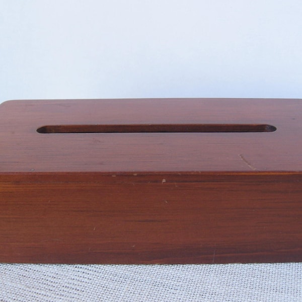 Vintage Wood Tissue Box, Sliding Bottom, Mid Century Decor, Brown Wood Design, MyVintageTable