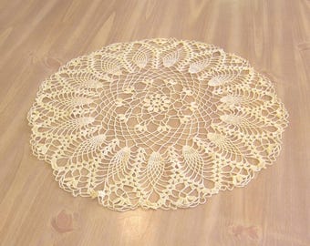 Large Pastel Yellow Crocheted Doily, 16" Round Table Centerpiece, Home Decor, MyVintageTable