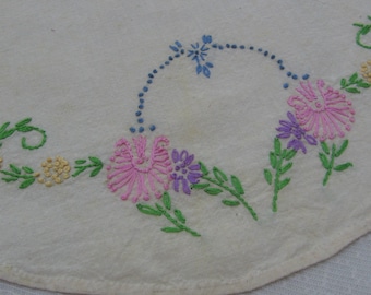 Vintage Hand Embroidered Floral Round Cotton Doily, 14 3/8 inch, Grandmas Bedroom Vanity Linen, MyVintageTable