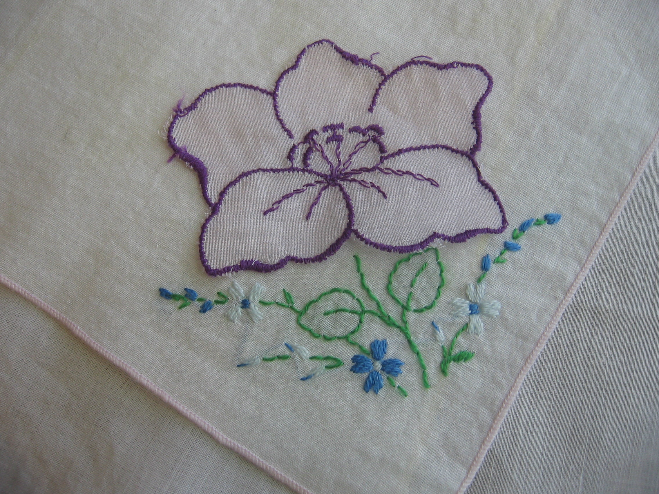 Hand Stitched Floral Handkerchief Set of 3 / Purple Pink Etsy