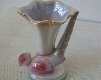 Vintage Pheasant Vase, Brown Sebring China, Small 4 7/8 Inch Tall, MyVintageTable