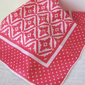 Red and White Scarf, Vintage Retro Design, Flowers Polka Dots, 21 Inch Square, MyVintageTable