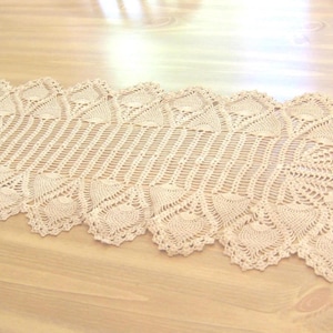 Light Brown Crochet Table Runner: Rectangular Vanity Scarf, MyVintageTable