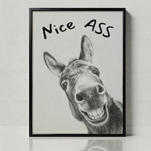 Funny Donkey "Nice Ass" Poster  - Bathroom Print  similar to "Nice Bum" (Digital Download)