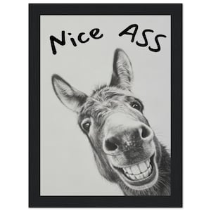 Funny Bathroom 'Nice Ass' Donkey Poster - Whimsical 'Animal Art Print for Home Decor, Premium Matte Poster.