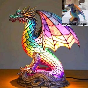 Lámpara de noche de dragón de resina teñida: lámpara de mesa de dragón colorida, decoración del hogar inspirada en la fantasía