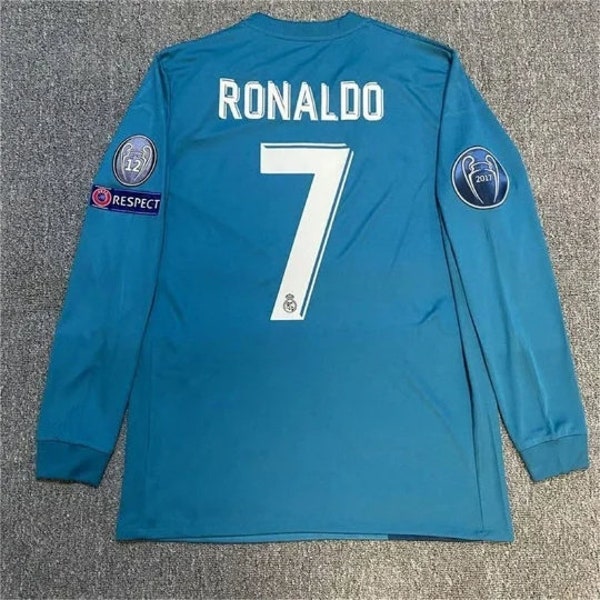 C Cristal No. 7 Fußball-Trikot, 17-18 Real Madrid, Blau, Trikot-Fußballset, Kurzarm-Trikot, Weihnachtsgeschenke, Fanuniform