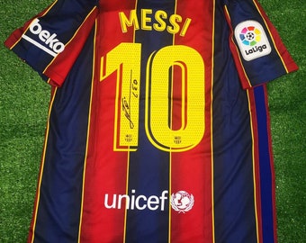 Lionel Messi FIRMÓ Camiseta/Jersey Signature del Barcelona HOME 20/21 + COA