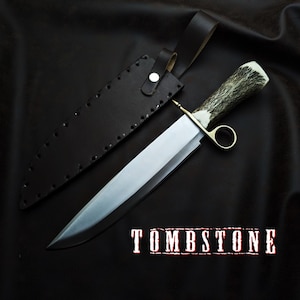 Handmade Bowie Knife: Real stag Antler Handle, 1095 Carbon Steel Blade